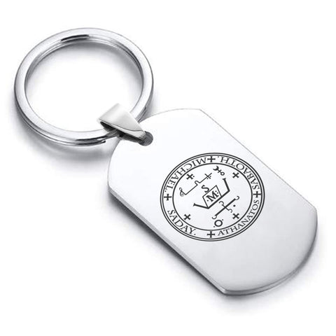 Stainless Steel Seal of Archangel Michael Dog Tag Keychain