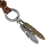 Antique Vintage Angel Bird Feather Ring Charm Adjustable Leather Necklace - Comfort Zone Studios