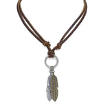Antique Vintage Angel Bird Feather Ring Charm Adjustable Leather Necklace - Comfort Zone Studios