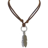 Antique Vintage Angel Bird Feather Ring Charm Adjustable Leather Necklace - Comfort Zone Studios