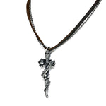 Antique Vintage Celtic Cross Dragon Dagger Genuine Brown Leather Military Ball Chain Necklace - Comfort Zone Studios