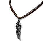 Antique Vintage Angel Bird Feather Genuine Brown Leather Military Ball Chain Necklace - Comfort Zone Studios