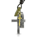Antique Vintage Cross Ring Inspirational Charm Adjustable Black Leather Necklace - Comfort Zone Studios