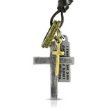 Antique Vintage Cross Ring Inspirational Charm Adjustable Black Leather Necklace - Comfort Zone Studios