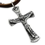 Antique Vintage Jesus on the Cross Genuine Brown Leather Military Ball Chain Necklace - Comfort Zone Studios