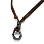 Antique Vintage Tribal Interlocking Open Circle Charm Adjustable Genuine Brown Leather Necklace - Comfort Zone Studios
