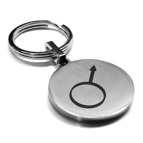 Stainless Steel Iron Alchemical Symbol Round Medallion Keychain