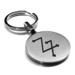 Stainless Steel Lead Alchemical Symbol Round Medallion Keychain
