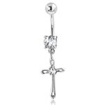 Stainless Steel Cubic Zirconia Classic Minimalist Cross Charm Dangling Belly Button Navel Ring - Comfort Zone Studios