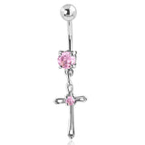 Stainless Steel Cubic Zirconia Classic Minimalist Cross Charm Dangling Belly Button Navel Ring - Comfort Zone Studios