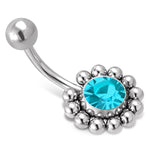 Stainless Steel Sunflower Floral Cubic Zirconia Color Emblem Charm Belly Button Navel Ring - Comfort Zone Studios