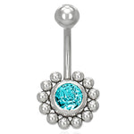 Stainless Steel Sunflower Floral Cubic Zirconia Color Emblem Charm Belly Button Navel Ring - Comfort Zone Studios