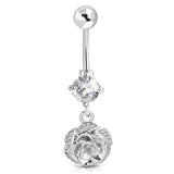 Stainless Steel Floral Rose Petal CZ Flower Medallion Charm Dangle Belly Button Navel Ring - Comfort Zone Studios