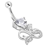 Stainless Steel Spiral Infinity Floral Rose Leaf Heart CZ Charm Dangle Belly Button Navel Ring - Comfort Zone Studios