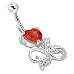 Stainless Steel Spiral Infinity Floral Rose Leaf Heart CZ Charm Dangle Belly Button Navel Ring - Comfort Zone Studios