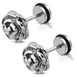 Stainless Steel Rose Flower Floral Faux Fake Cheater Ear Plugs, Pair - Comfort Zone Studios