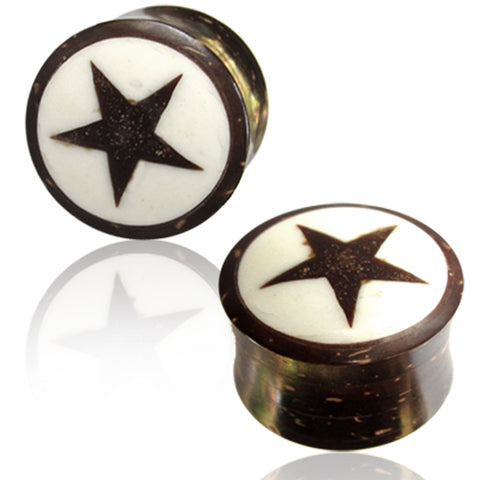Organic Coconut Wood Shell Full All Star Double Flared Saddle Ear Plugs, Pair - Comfort Zone Studios