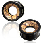 Organic Arang Wood Antique Vintage Wood Inlay Double Flared Saddle Ear Tunnels, Pair - Comfort Zone Studios