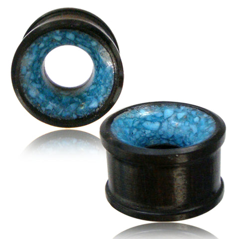 Organic Iron Wood Turquoise Inlay Double Flared Saddle Ear Tunnels, Pair - Comfort Zone Studios