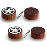 Organic Tamarind Wood Full All Star Round Circle Stainless Steel Faux Fake Cheater Ear Plugs Gauge, Pair - Comfort Zone Studios