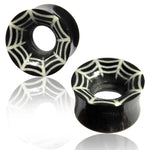 Organic Black Water Buffalo Horn Spider Web Two-Tone Double Flared Saddle Ear Tunnels, Pair - Comfort Zone Studios