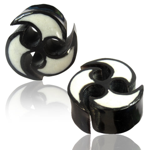 Organic Black Buffalo Horn Tribal Cut-Out Viking Style Two-Tone Double Flared Saddle Ear Plugs, Pair - Comfort Zone Studios