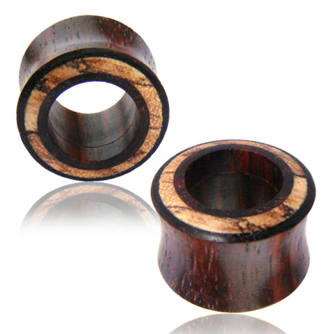 Organic Tamarind Wood Zebra Wood Inlay Two-Tone Double Flared Saddle Ear Tunnels, Pair - Comfort Zone Studios