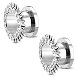 Stainless Steel Spike Biker Punk CZ Double Flared Saddle Ear Screw Tunnels, Pair - Comfort Zone Studios