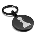 Stainless Steel Pawn Chess Piece Round Medallion Keychain