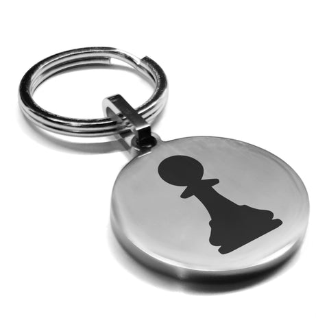 Stainless Steel Pawn Chess Piece Round Medallion Keychain