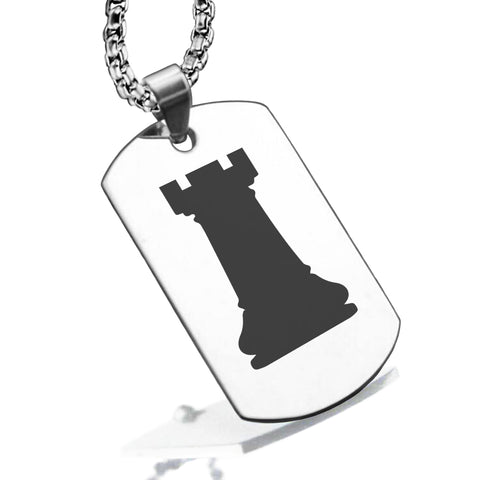 Stainless Steel Rook Chess Piece Dog Tag Pendant