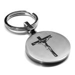 Stainless Steel Religious Cross Crucifix Round Medallion Keychain