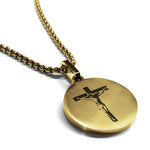 Stainless Steel Religious Cross Crucifix Round Medallion Pendant