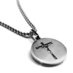 Stainless Steel Religious Cross Crucifix Round Medallion Pendant