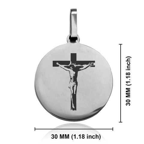 Stainless Steel Religious Cross Crucifix Round Medallion Pendant