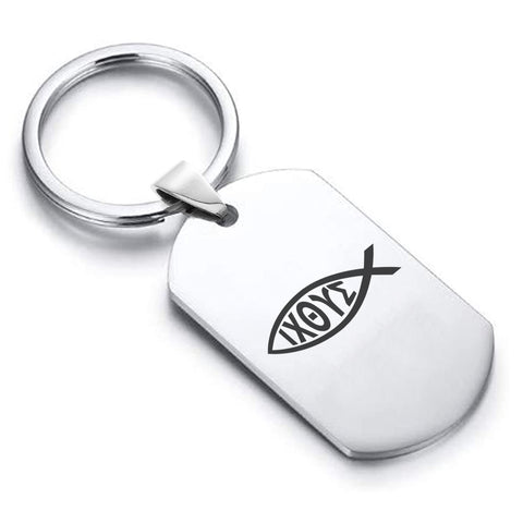 Stainless Steel Religious Ichthus Fish Dog Tag Keychain - Comfort Zone Studios