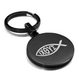 Stainless Steel Religious Ichthus Fish Round Medallion Keychain