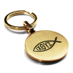 Stainless Steel Religious Ichthus Fish Round Medallion Keychain