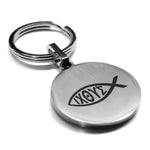 Stainless Steel Religious Ichthus Fish Round Medallion Keychain