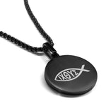 Stainless Steel Religious Ichthus Fish Round Medallion Pendant