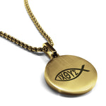 Stainless Steel Religious Ichthus Fish Round Medallion Pendant