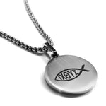 Stainless Steel Religious Ichthus Fish Round Medallion Pendant