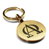 Stainless Steel Religious Alpha and Omega Round Medallion Keychain