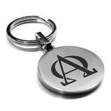 Stainless Steel Religious Alpha and Omega Round Medallion Keychain