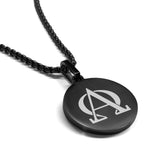 Stainless Steel Religious Alpha and Omega Round Medallion Pendant