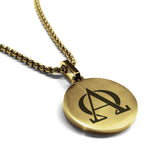 Stainless Steel Religious Alpha and Omega Round Medallion Pendant