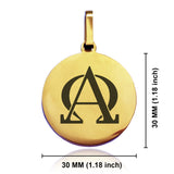 Stainless Steel Religious Alpha and Omega Round Medallion Keychain