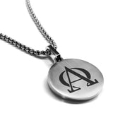 Stainless Steel Religious Alpha and Omega Round Medallion Pendant