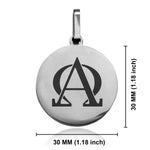 Stainless Steel Religious Alpha and Omega Round Medallion Keychain