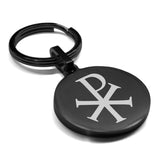 Stainless Steel Religious Chi Rho Round Medallion Keychain